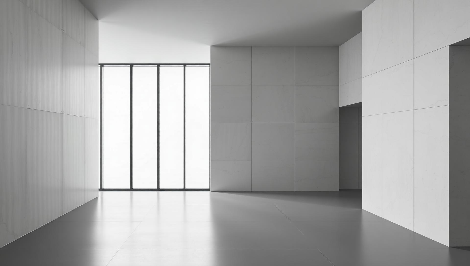 Quiet minimal interior with pale stone walls and soft natural daylight
