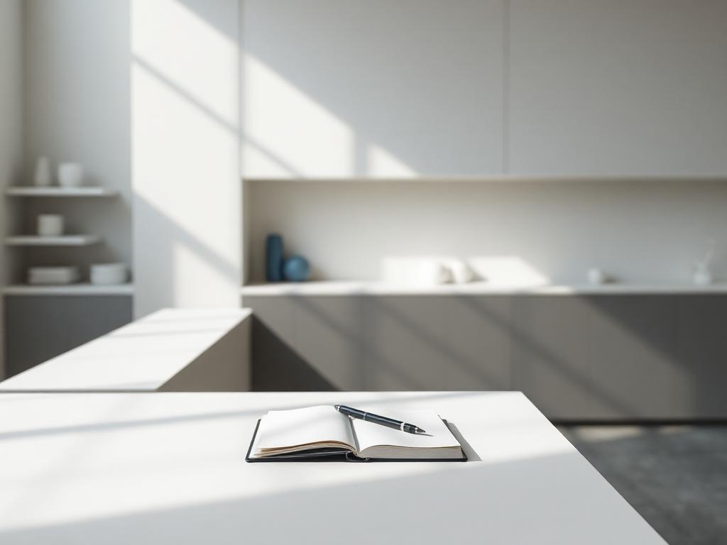 Notebook and pen on a bright minimal laboratory desk