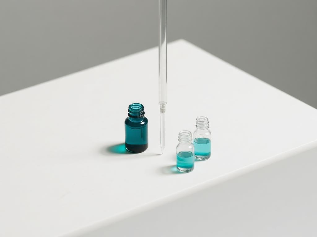 Laboratory pipette and small vials on a pale stone surface
